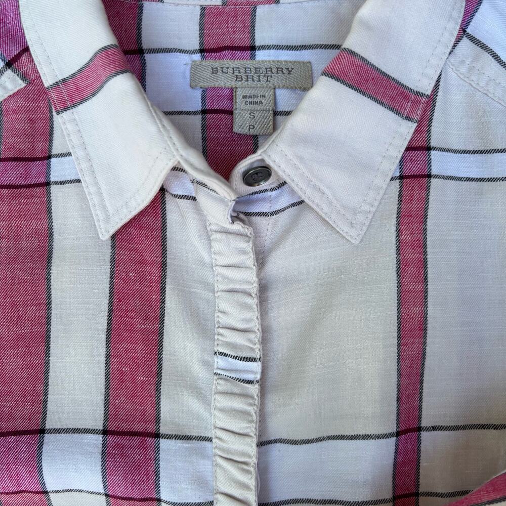 Burberry Brit Women’s Button Up Plaid Shirt Size S 3/4 Sleeve Tartan - Picture 3 of 9